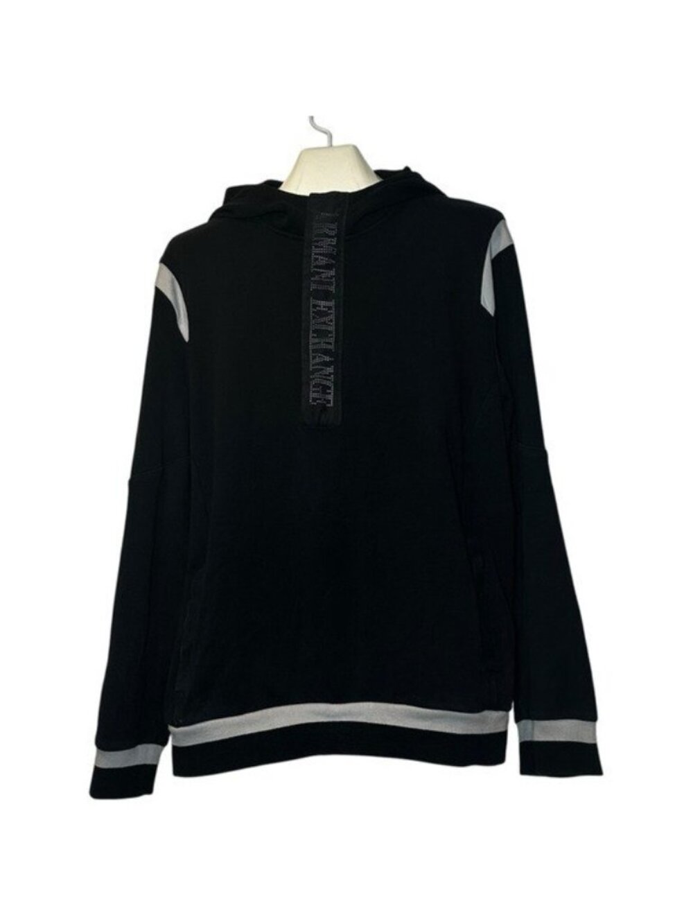 Armani Exchange AX Mens XL 1/4 Zip Hoodie Black Logo Spell Out Streetwear Casual